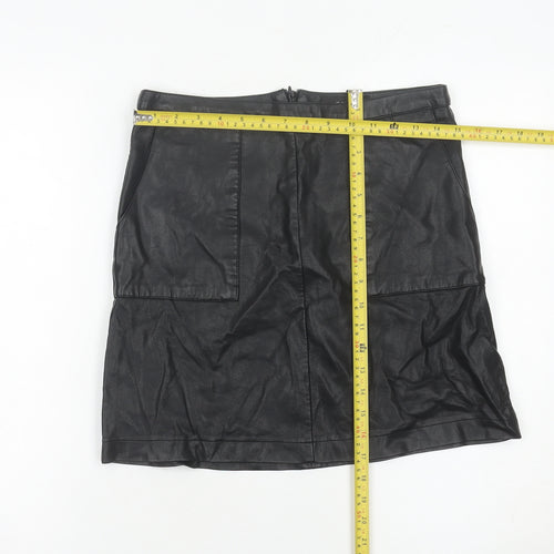 Next Womens Black Faux Leather Pencil Skirt Size 8 Knee Length