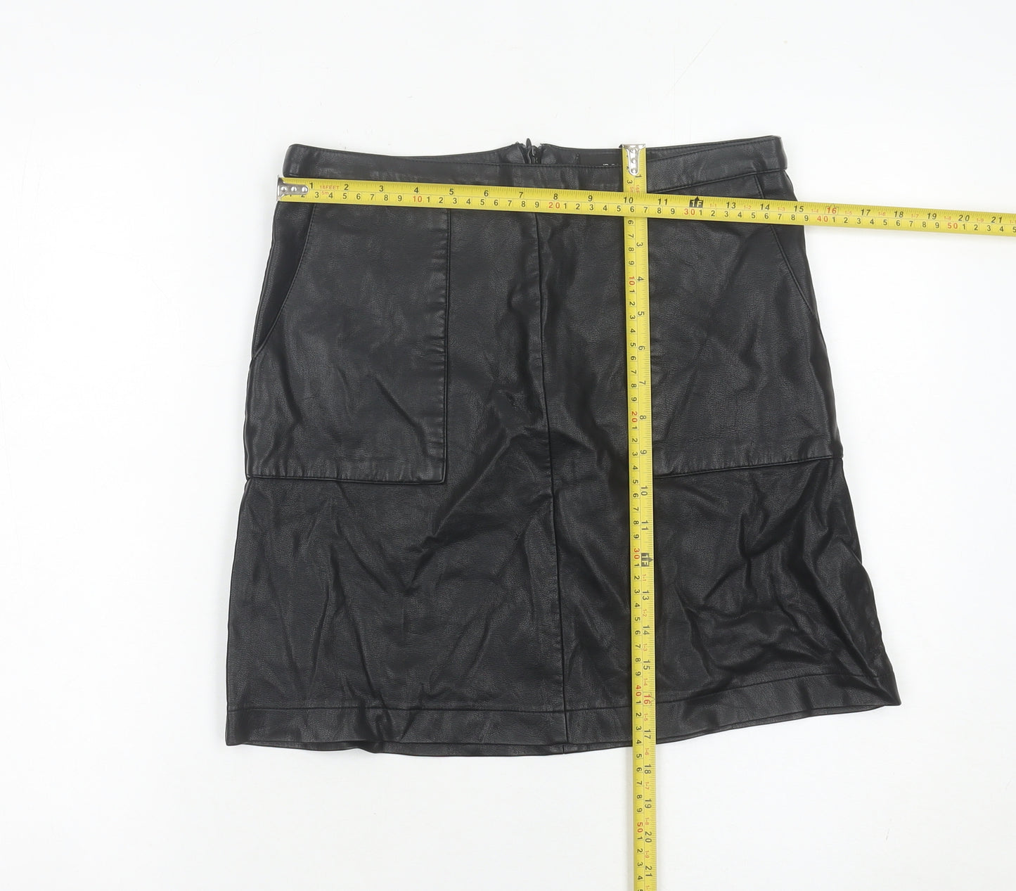 Next Womens Black Faux Leather Pencil Skirt Size 8 Knee Length