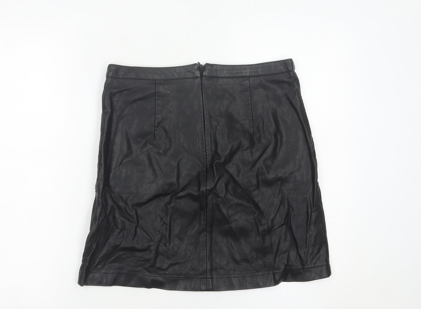Next Womens Black Faux Leather Pencil Skirt Size 8 Knee Length
