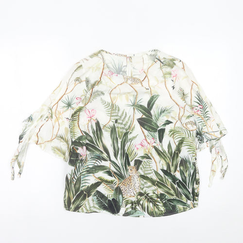 H&M Women’s Multicoloured Tropical Animal Print Tunic Blouse UK 8