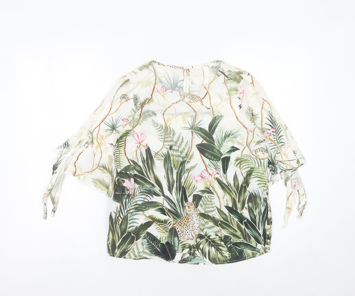H&M Women’s Multicoloured Tropical Animal Print Tunic Blouse UK 8