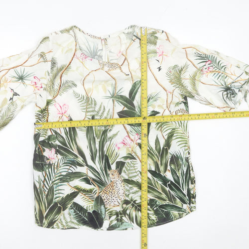 H&M Women’s Multicoloured Tropical Animal Print Tunic Blouse UK 8