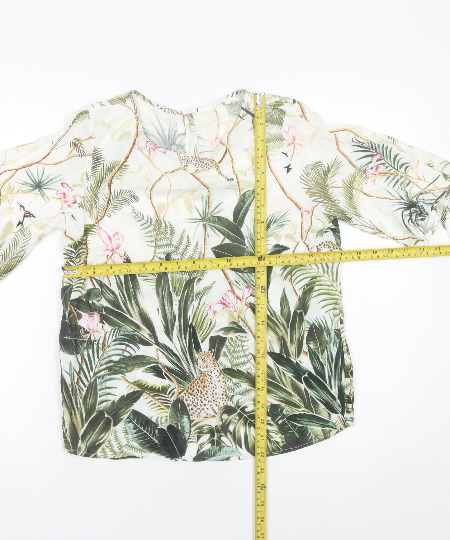H&M Women’s Multicoloured Tropical Animal Print Tunic Blouse UK 8