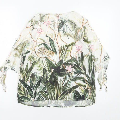 H&M Women’s Multicoloured Tropical Animal Print Tunic Blouse UK 8