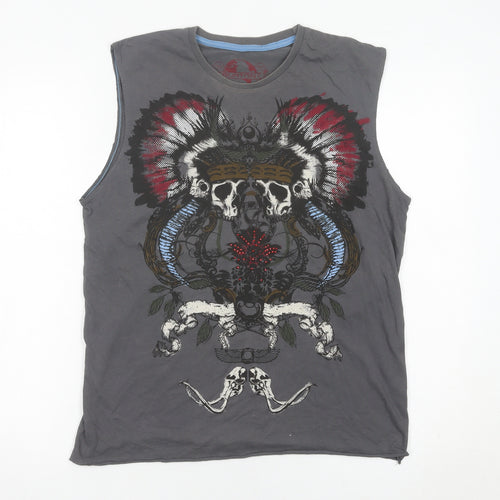 Burton Men’s Grey Sleeveless Skull Tribal Graphic T-Shirt Size S