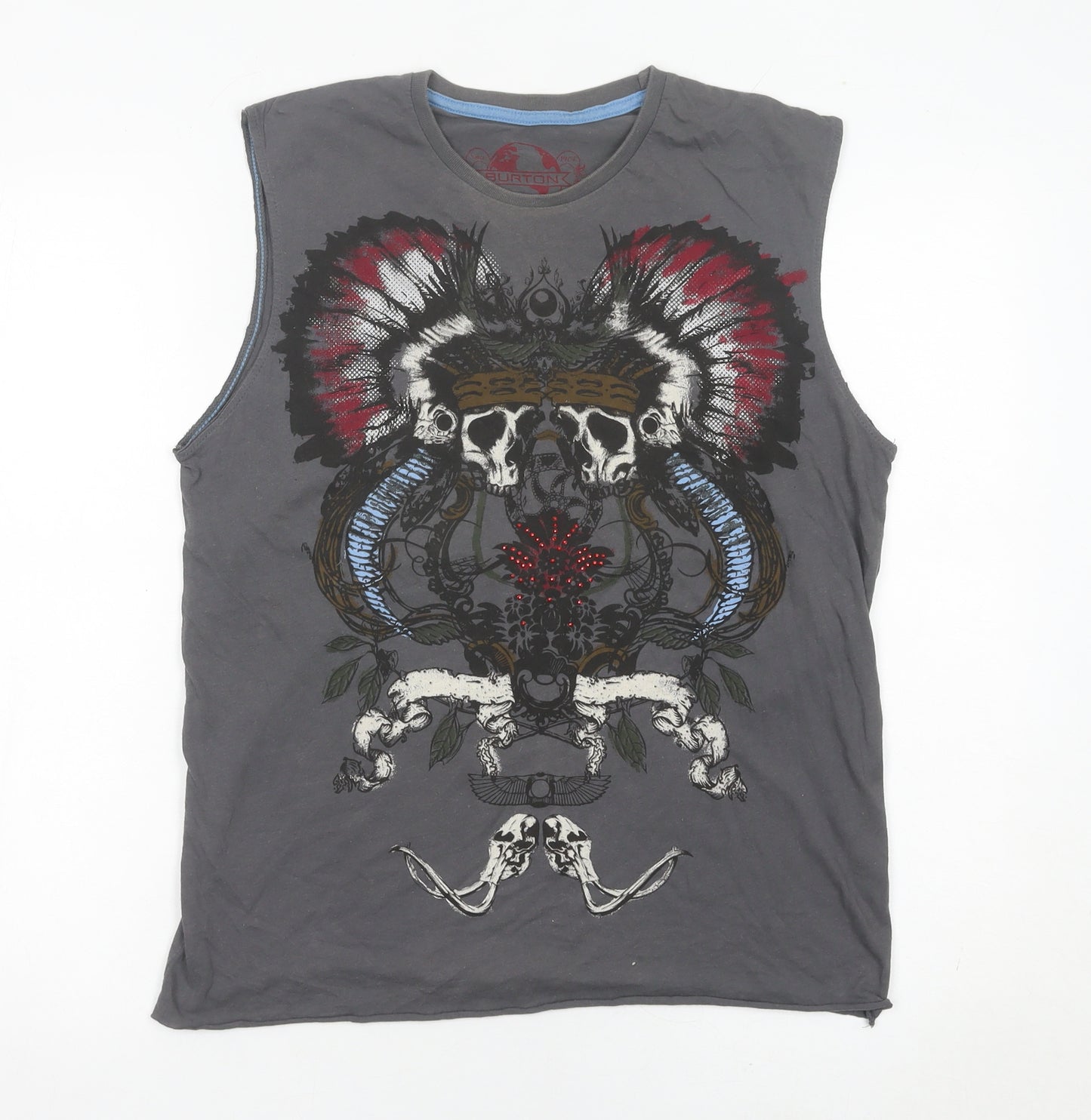 Burton Men’s Grey Sleeveless Skull Tribal Graphic T-Shirt Size S