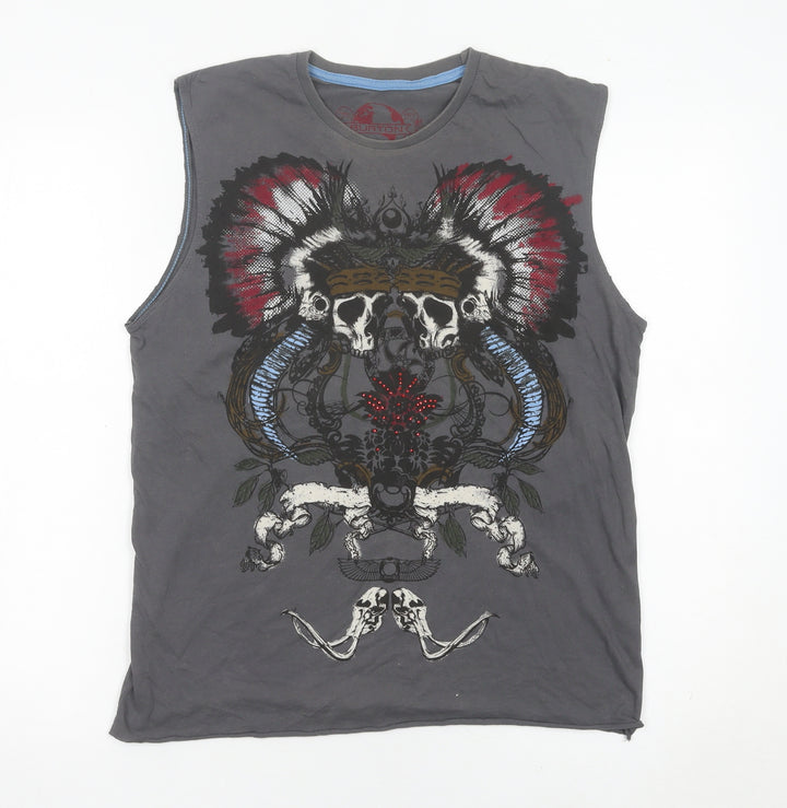 Burton Men’s Grey Sleeveless Skull Tribal Graphic T-Shirt Size S