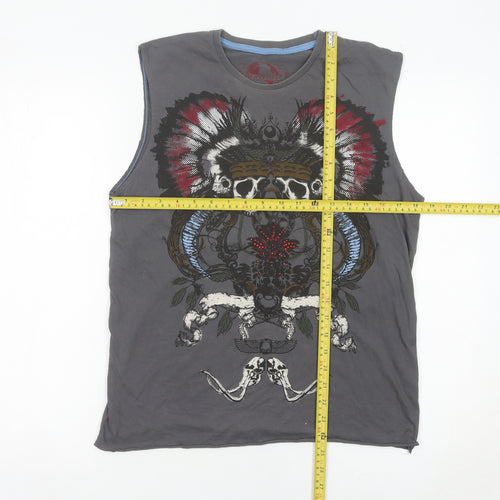 Burton Men’s Grey Sleeveless Skull Tribal Graphic T-Shirt Size S