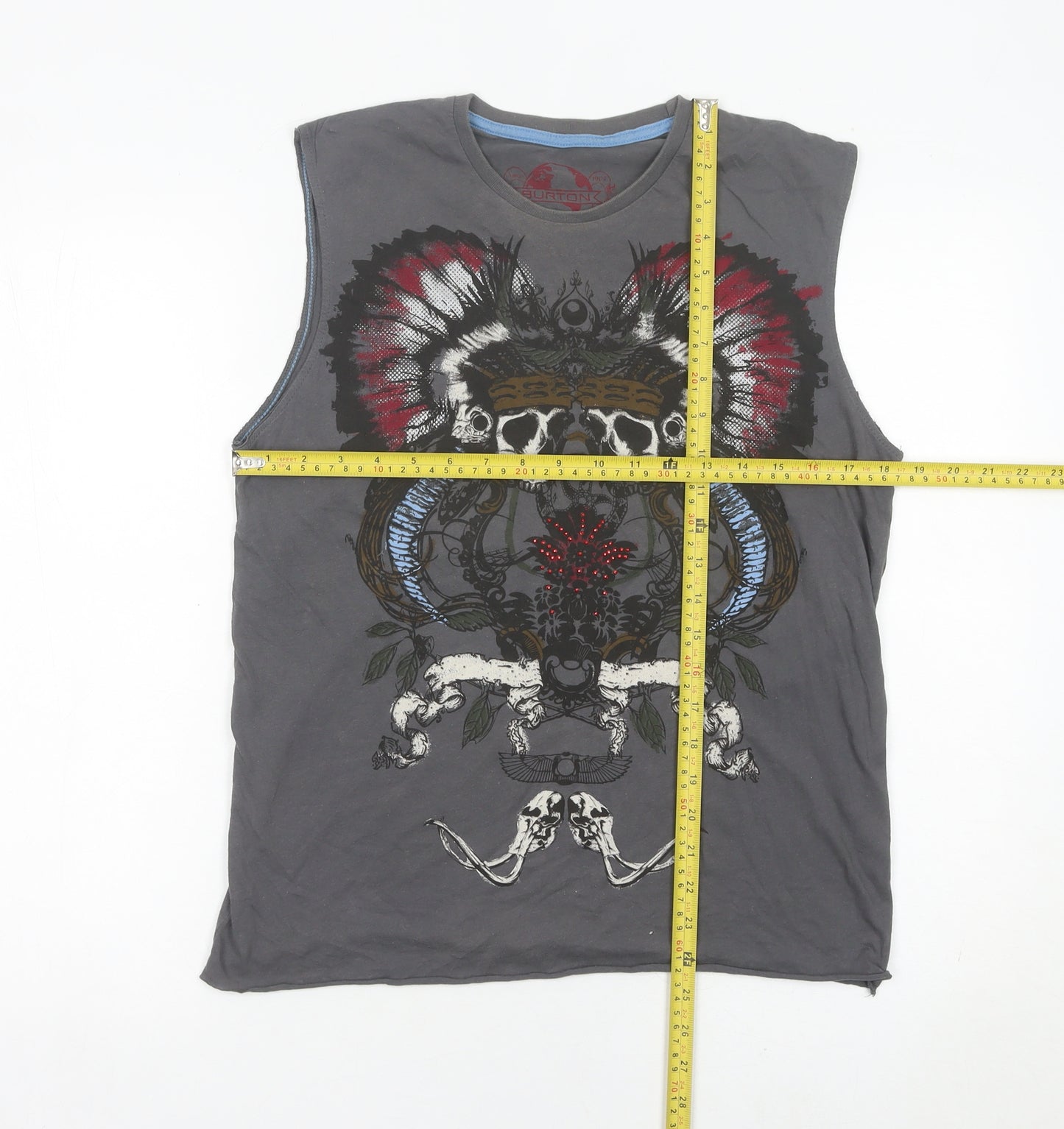 Burton Men’s Grey Sleeveless Skull Tribal Graphic T-Shirt Size S