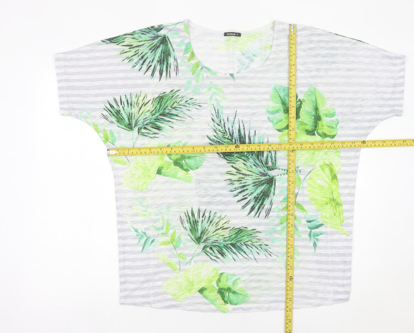 Roman Women’s Multicoloured Tropical Sequin T-Shirt Size 14
