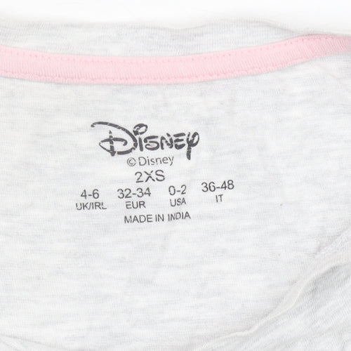 Disney Womens Grey Minnie Mouse T-Shirt 2XS Short Sleeve Casual