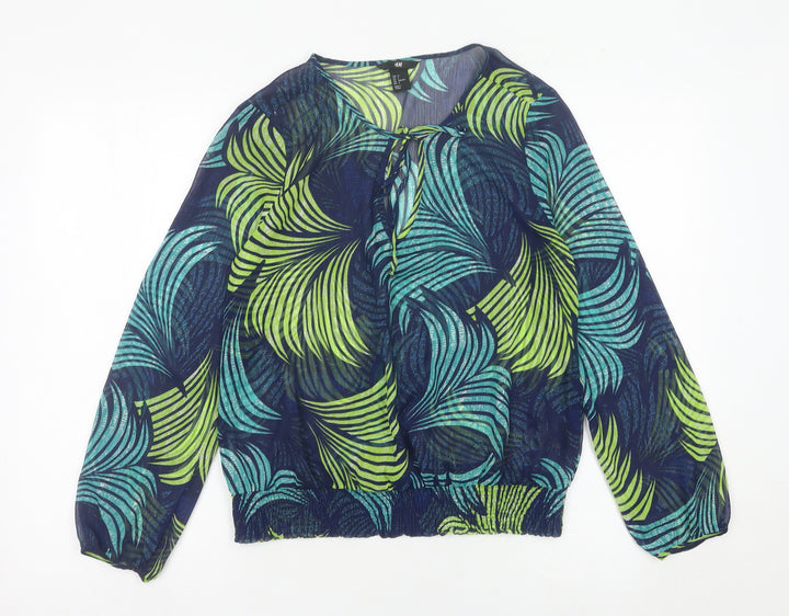 H&M Womens Multicoloured Tropical Sheer Tunic Blouse Size 8