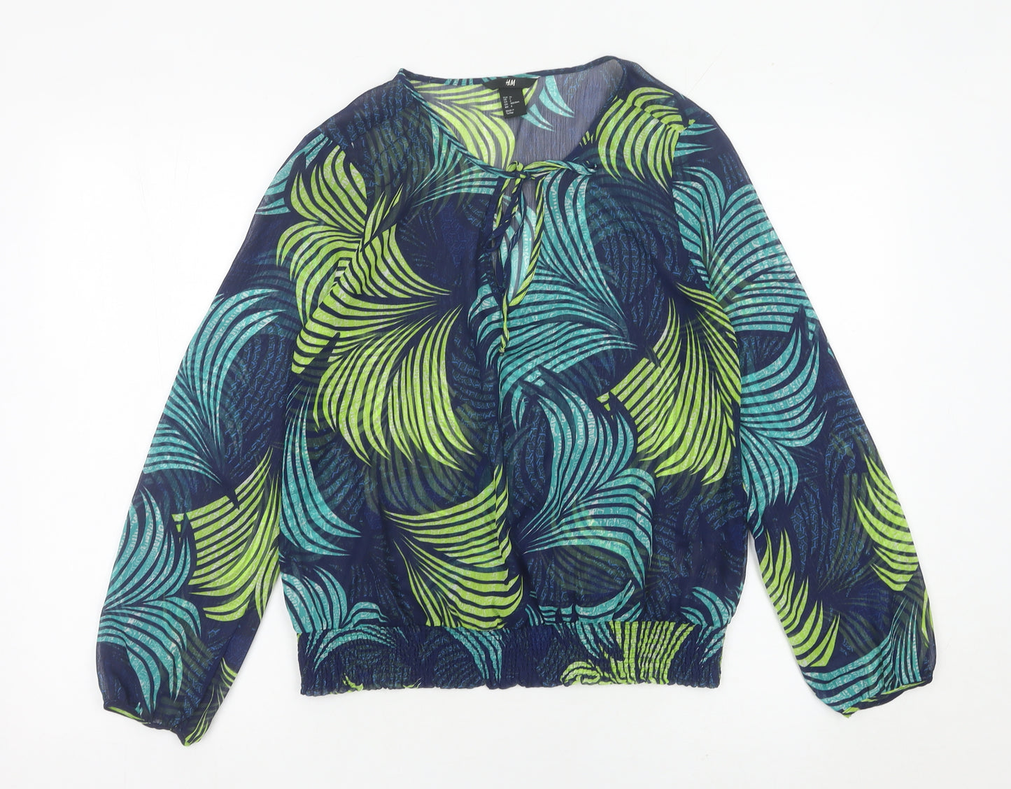 H&M Womens Multicoloured Tropical Sheer Tunic Blouse Size 8