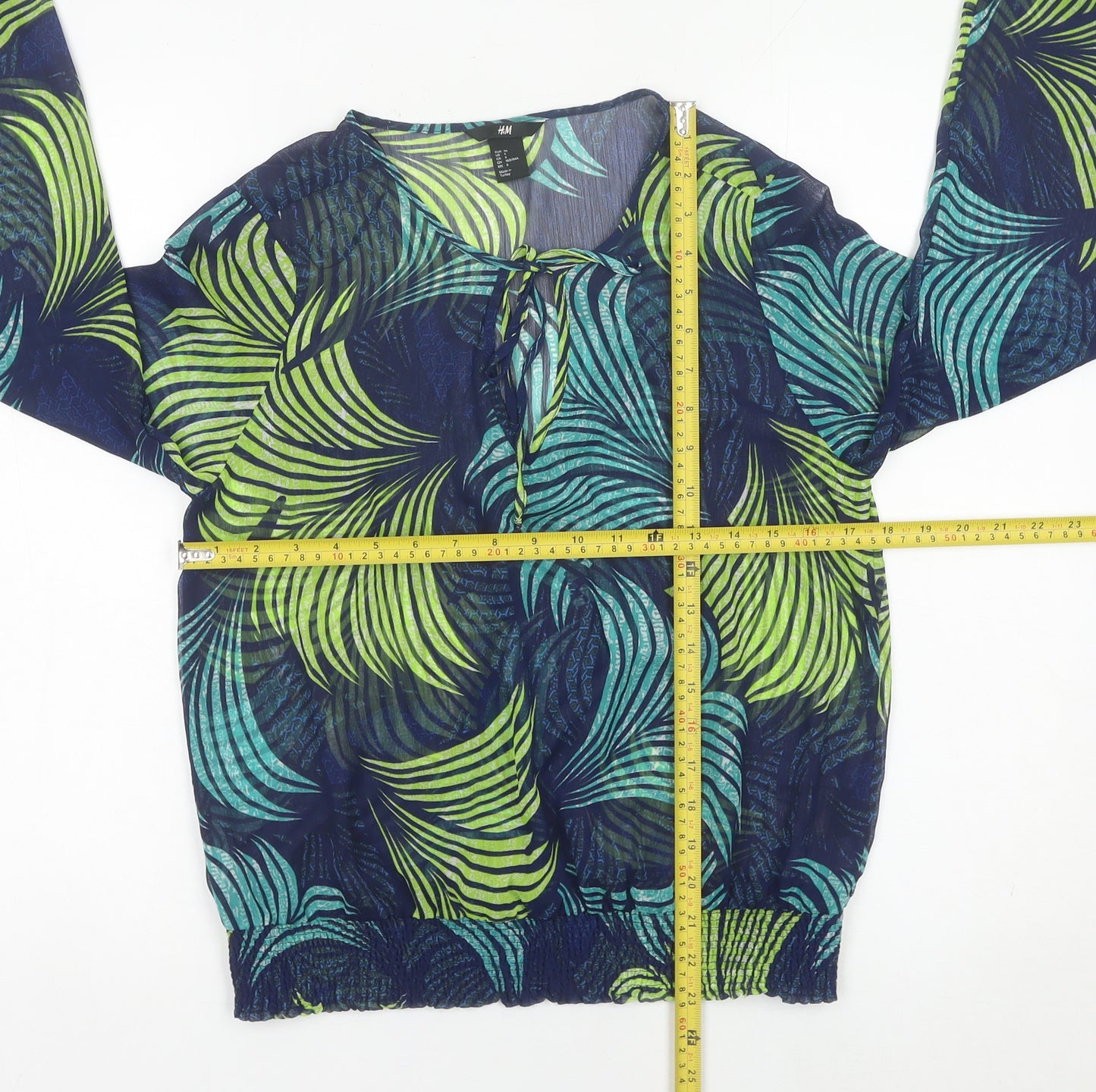 H&M Womens Multicoloured Tropical Sheer Tunic Blouse Size 8
