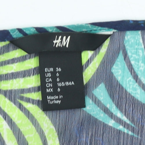 H&M Womens Multicoloured Tropical Sheer Tunic Blouse Size 8