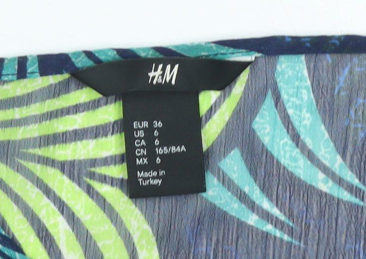 H&M Womens Multicoloured Tropical Sheer Tunic Blouse Size 8