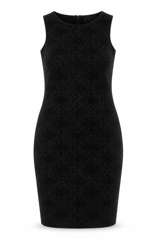 Front view of AX Paris Women Black, size 12, Sleeveless Bodycon Knee Length Party Dress
