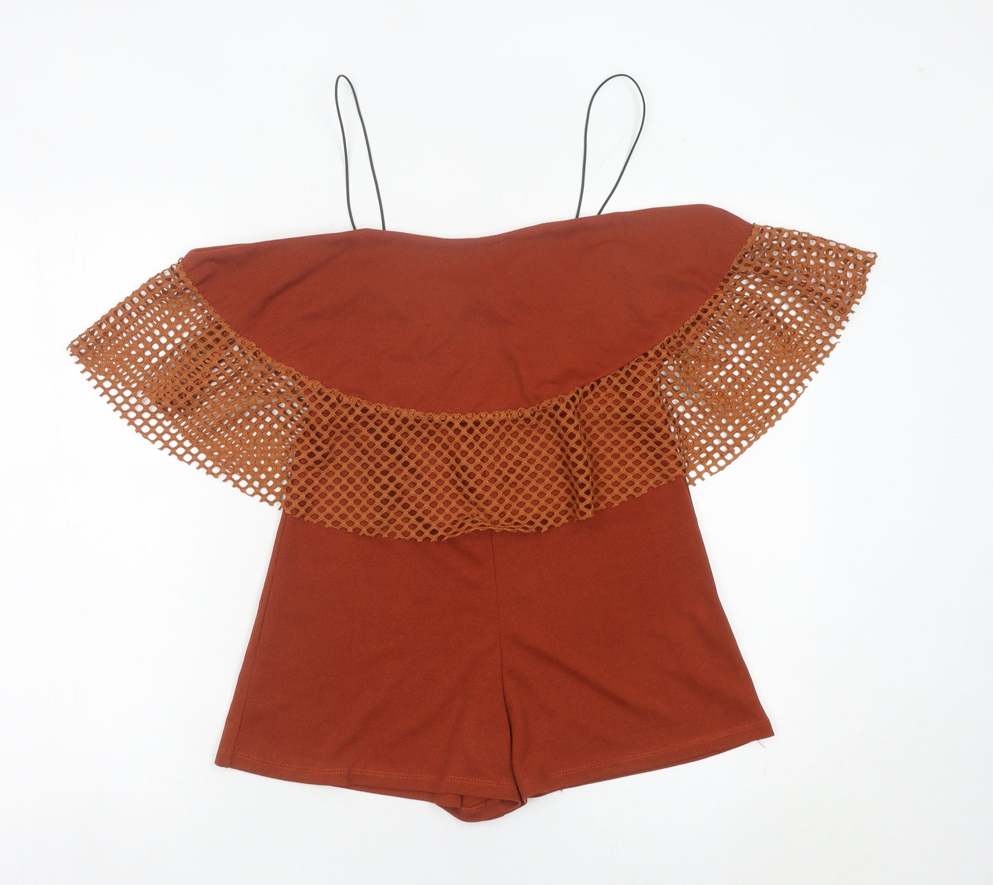 Boohoo Women’s Brown Size 10 Off Shoulder Ruffle Playsuit