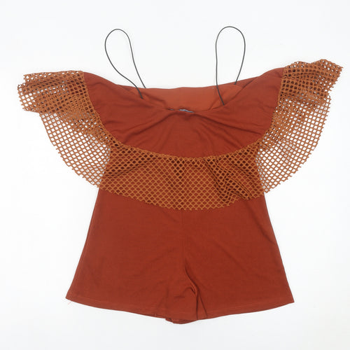 Boohoo Women’s Brown Size 10 Off Shoulder Ruffle Playsuit