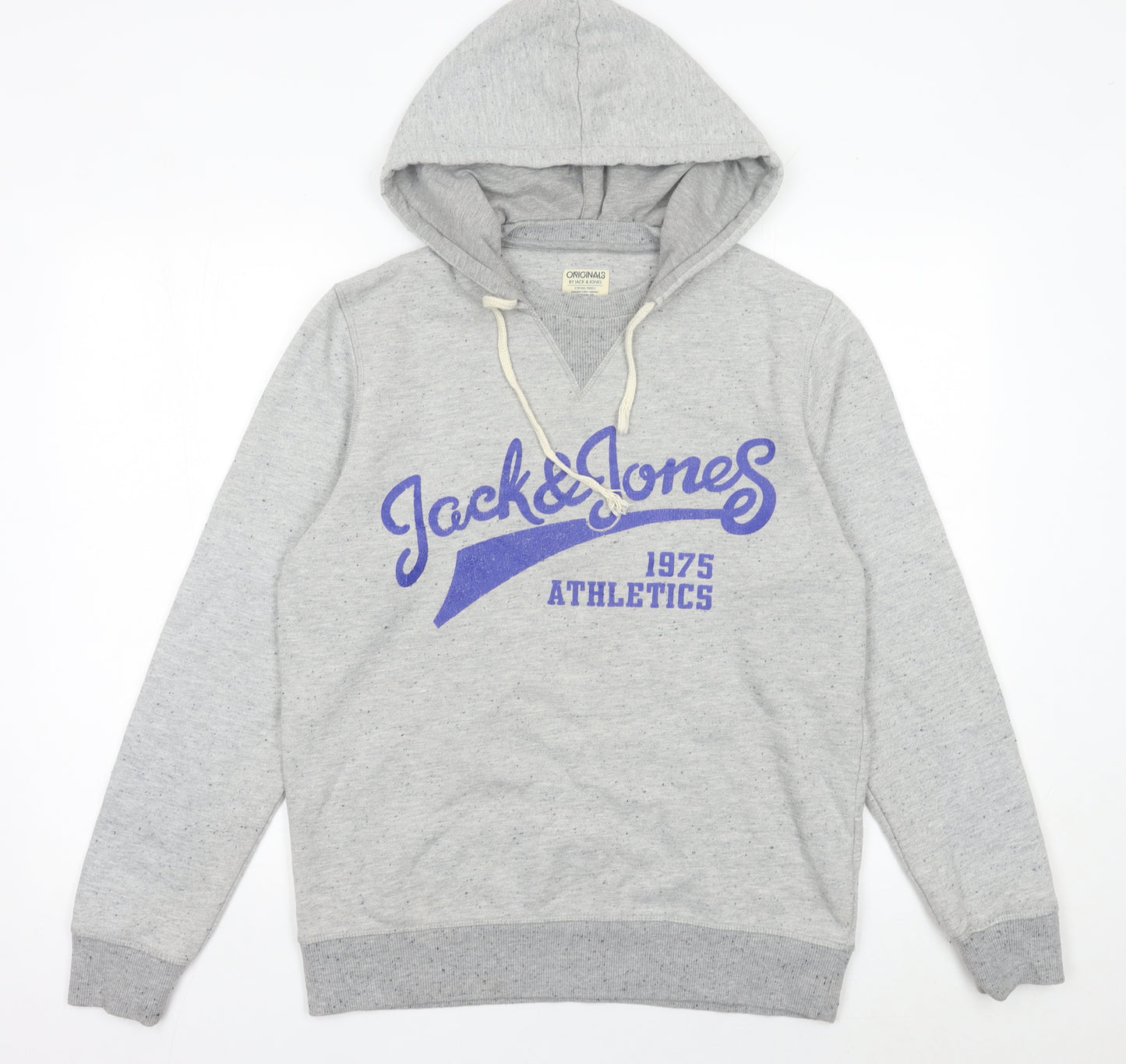 Jack & Jones Mens Grey Pullover Hoodie M Graphic Print Athletic
