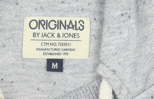 Jack & Jones Mens Grey Pullover Hoodie M Graphic Print Athletic