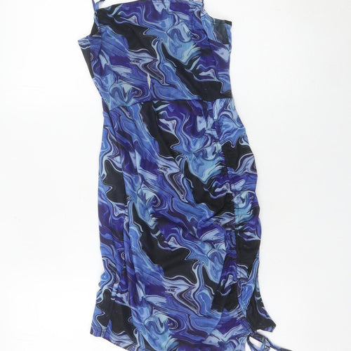 NAANAA Womens Blue Size 8 Bodycon Mini Dress Ruched Strappy Clubwear