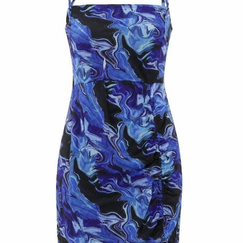 NAANAA Womens Blue Size 8 Bodycon Mini Dress Ruched Strappy Clubwear