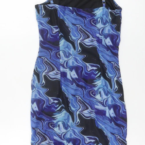 NAANAA Womens Blue Size 8 Bodycon Mini Dress Ruched Strappy Clubwear