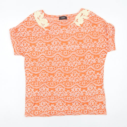 Klass Women’s Orange Lace Floral Short Sleeve T-Shirt Size L