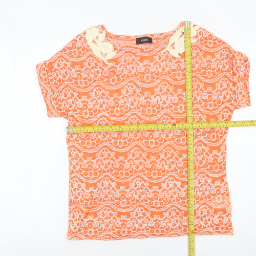 Klass Women’s Orange Lace Floral Short Sleeve T-Shirt Size L
