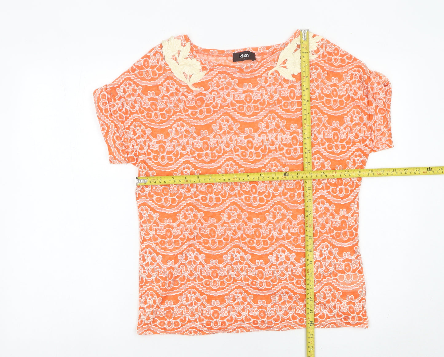 Klass Women’s Orange Lace Floral Short Sleeve T-Shirt Size L