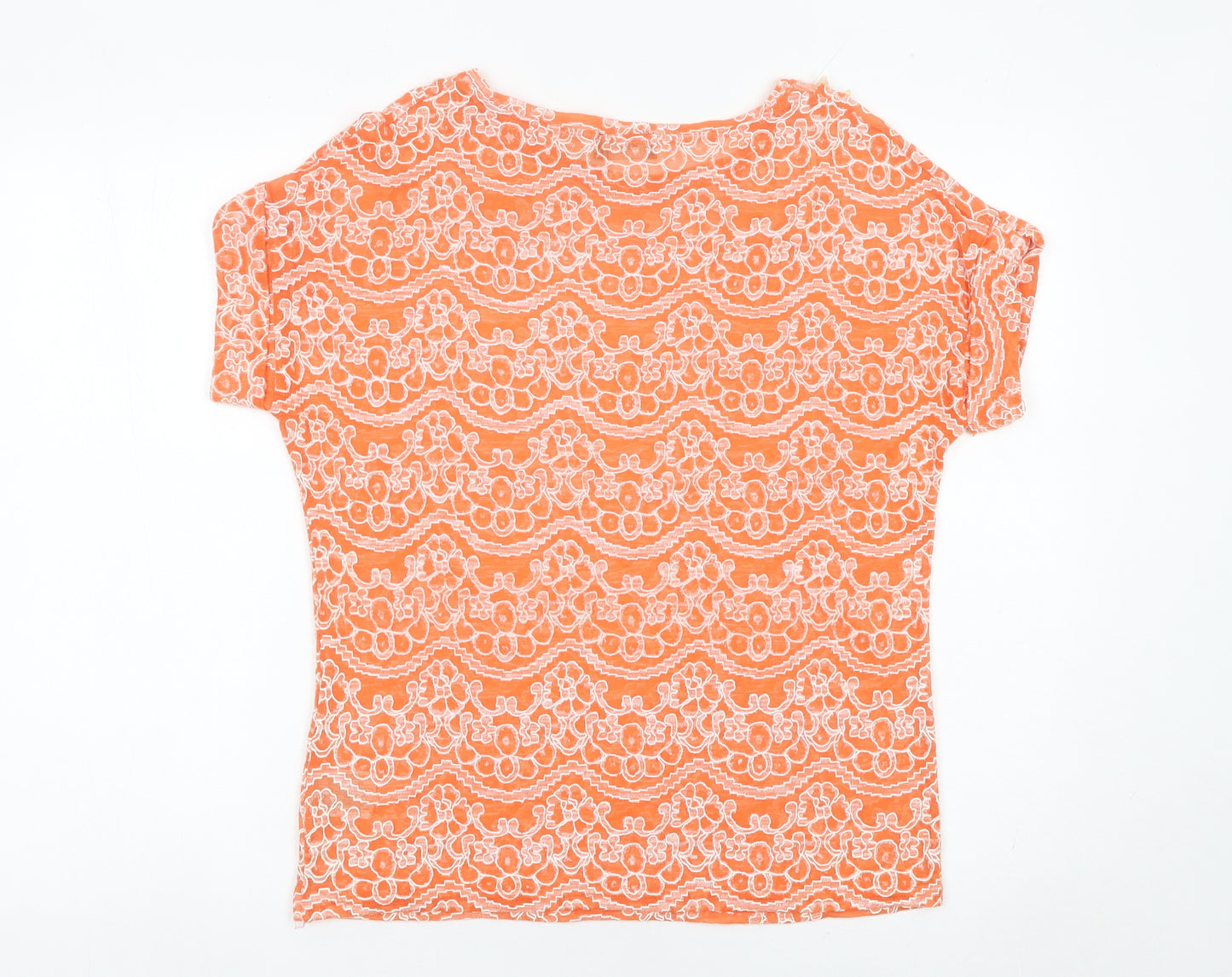 Klass Women’s Orange Lace Floral Short Sleeve T-Shirt Size L
