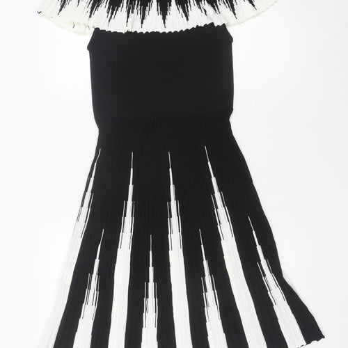 Lipsy Women’s Black White Striped One Shoulder Bodycon Dress Size 12