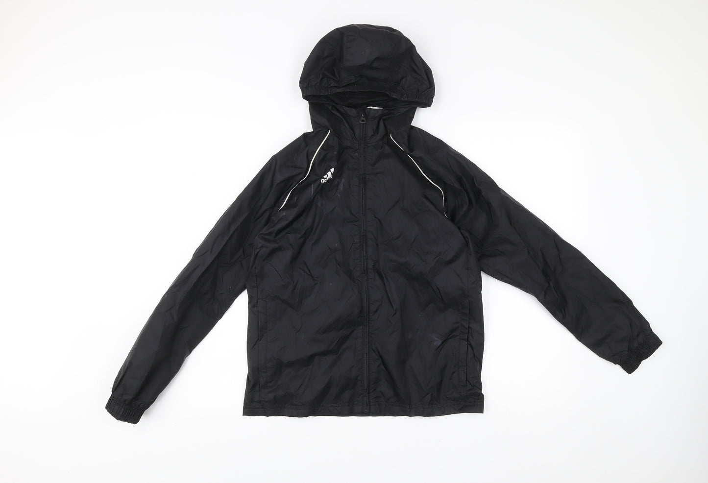Adidas Boys Black 12 Years Windbreaker Jacket Hooded Sports Coat