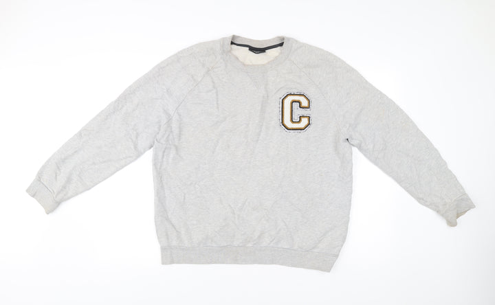 Calvin Klein Mens Grey Medium Crew Neck Sweatshirt Embroidered Logo