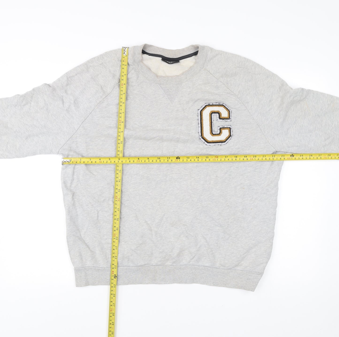 Calvin Klein Mens Grey Medium Crew Neck Sweatshirt Embroidered Logo