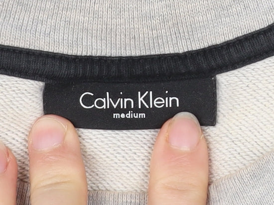 Calvin Klein Mens Grey Medium Crew Neck Sweatshirt Embroidered Logo
