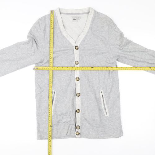 ASOS Men’s Grey Cotton Cardigan S V-Neck Button Casual Workwear