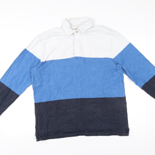 Marks and Spencer Men’s Colourblock Cotton Rugby Shirt M Blue White Black Long Sleeve