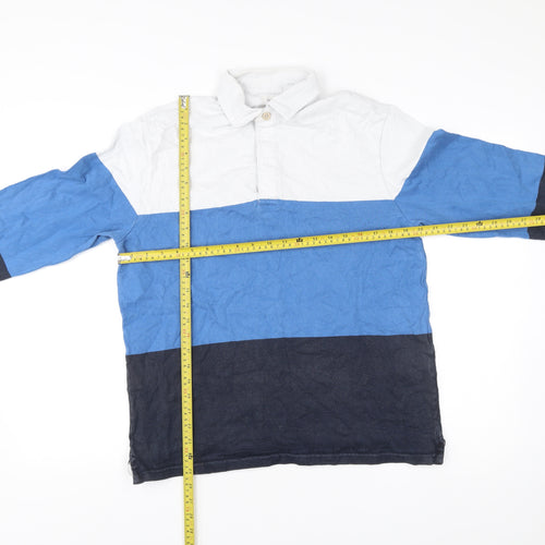 Marks and Spencer Men’s Colourblock Cotton Rugby Shirt M Blue White Black Long Sleeve