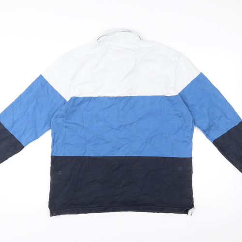 Marks and Spencer Men’s Colourblock Cotton Rugby Shirt M Blue White Black Long Sleeve