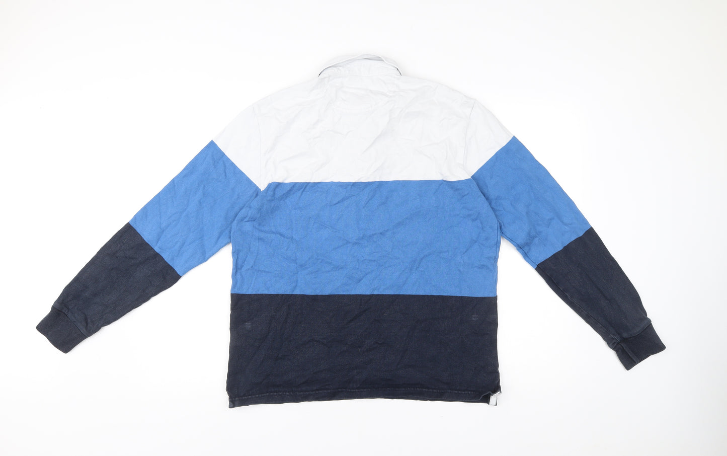 Marks and Spencer Men’s Colourblock Cotton Rugby Shirt M Blue White Black Long Sleeve