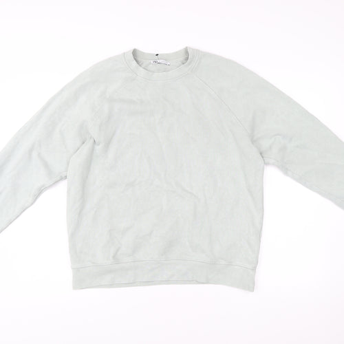 Zara Mens Grey Cotton Crew Neck Pullover Sweatshirt Size S
