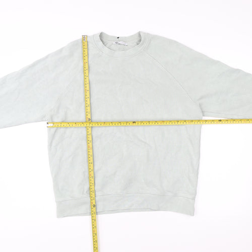 Zara Mens Grey Cotton Crew Neck Pullover Sweatshirt Size S