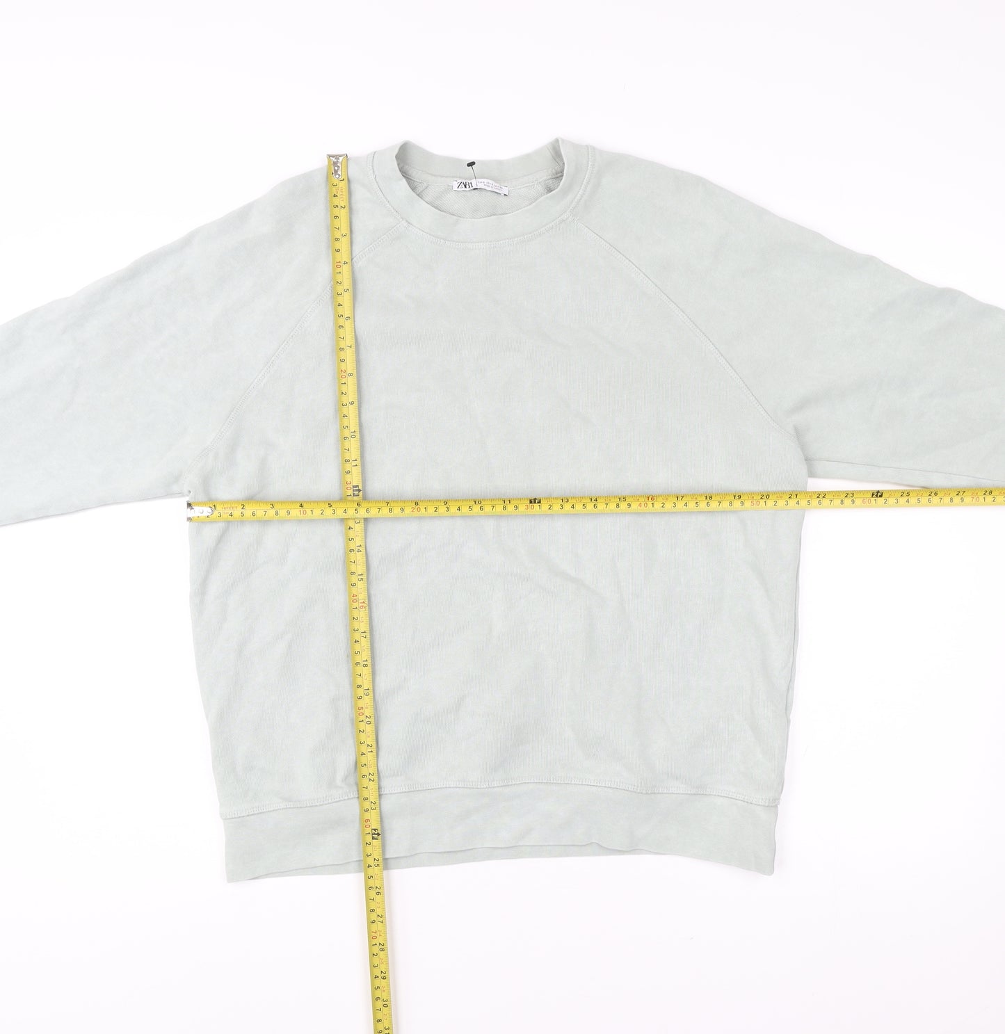 Zara Mens Grey Cotton Crew Neck Pullover Sweatshirt Size S