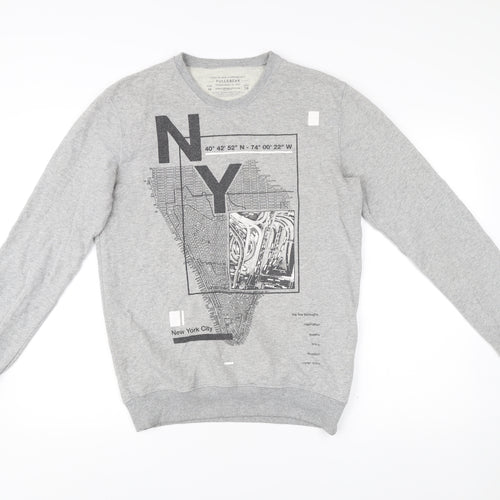 Pull&Bear Men's Grey Graphic NY Sweatshirt Size M Regular Fit