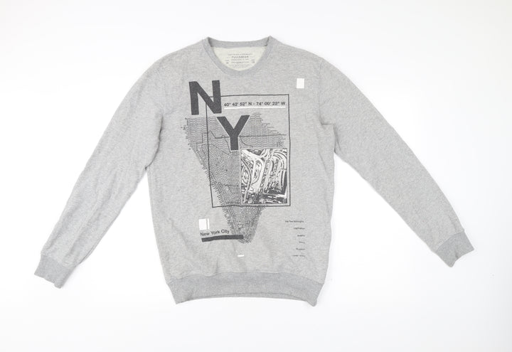 Pull&Bear Men's Grey Graphic NY Sweatshirt Size M Regular Fit