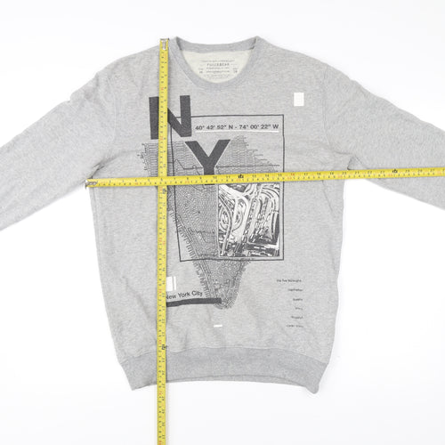Pull&Bear Men's Grey Graphic NY Sweatshirt Size M Regular Fit
