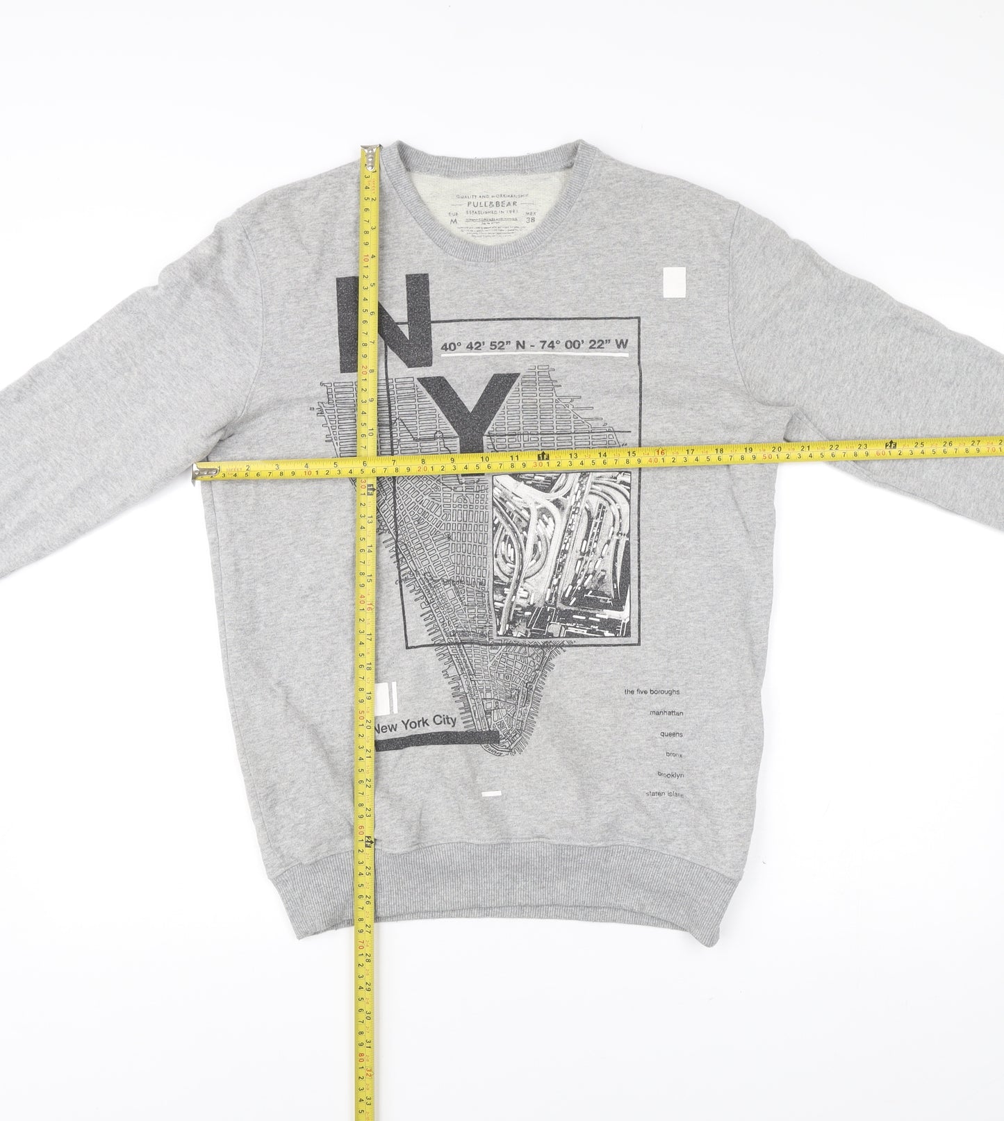 Pull&Bear Men's Grey Graphic NY Sweatshirt Size M Regular Fit