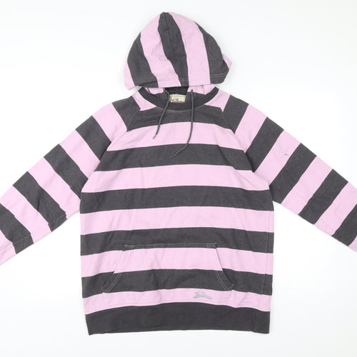 Joe Browns Men’s Pink Black Striped Pullover Hoodie Size M Cotton